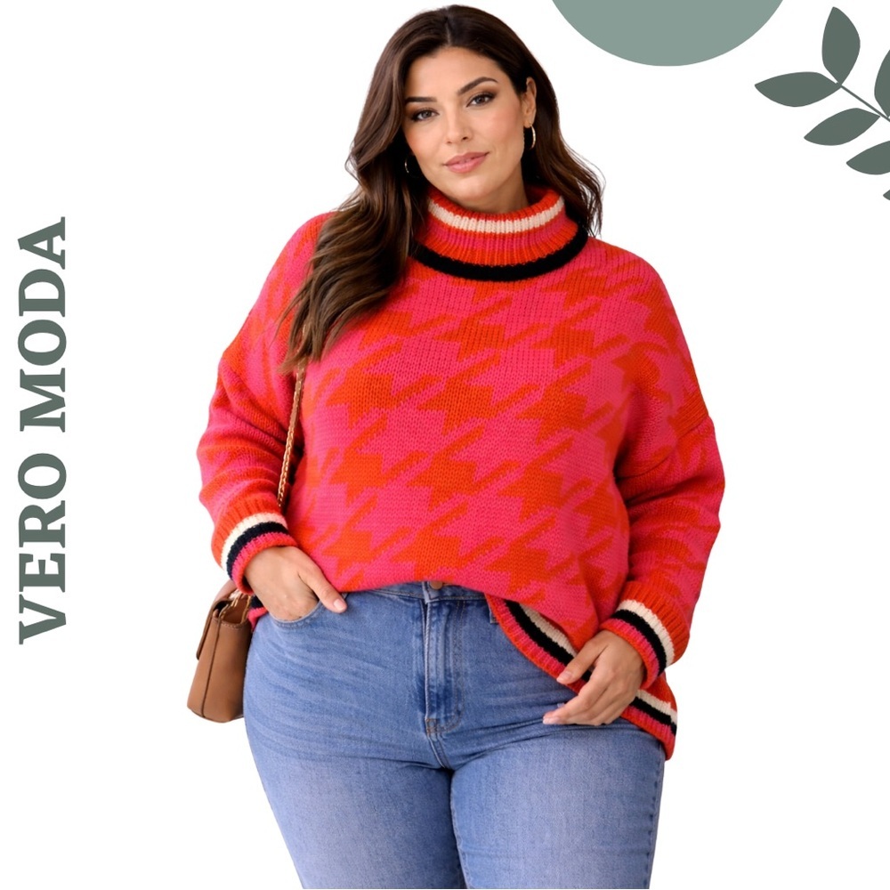 Vero Moda Curve Chunky Knit Sweater Pink Orange 2X